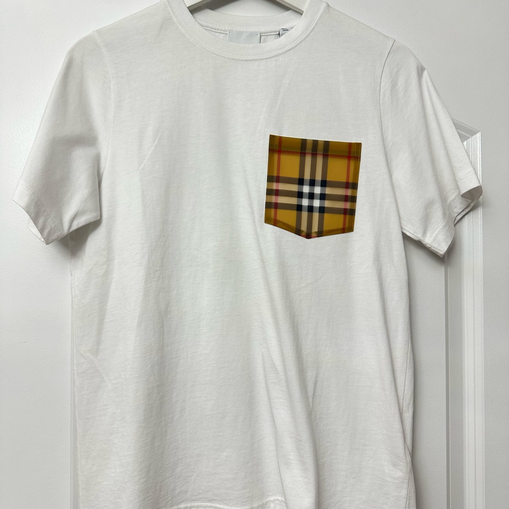 Burberry White T-Shirt With Plaid Pocket